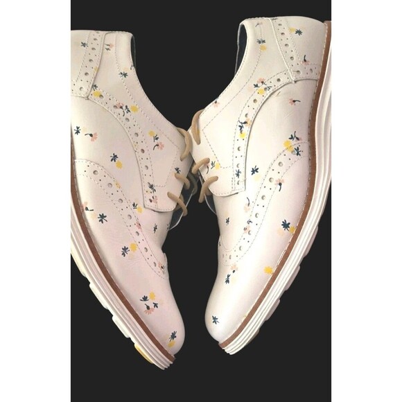 Cole Haan Leather Oxfords  Grand White Wingtip  Floral Print Women’s Size 6B - Picture 6 of 11